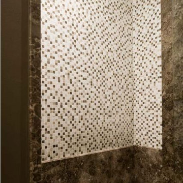 Combination of Brown Marble & 2 x 2 mosaic Shower