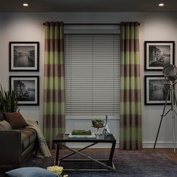Contemporary Beige Living Room Custom Window Horizontal Blinds by Hunter Douglas - Window Blinds