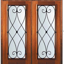 Prehung Double Door 80 Wood Mahogany Charleston Full Lite - Front Doors