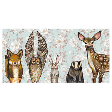 "Forest Animals, Floral" Stretched Canvas Art by Eli Halpin, 36"x18"