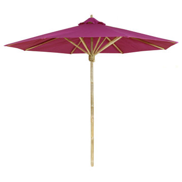 7 Foot Bamboo Umbrella With Pottery Polyester Canvas, Purple