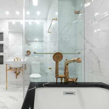 Transitional Primary Bathroom Project With Art Deco Accents