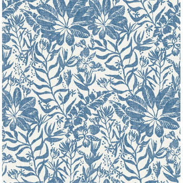 Blue Foliole Peel and Stick Wallpaper, Bolt