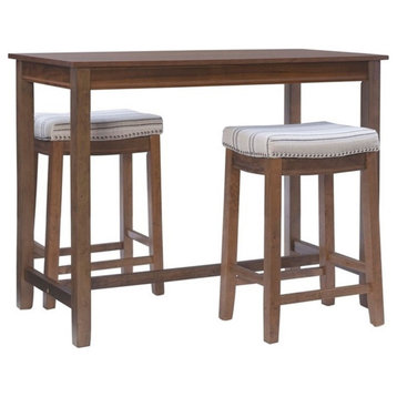 Bowery Hill 3-Piece Transitional Wood Counter Dining Set in Rustic Stripe Brown