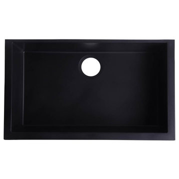 ALFI brand AB3020UM-BLA Black Undermount Granite Composite Kitchen Sink