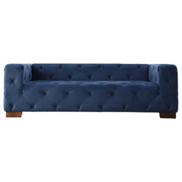 Modern Sofa, Chesterfield Design & Elegant Button Tufted Velvet Seat, Dark Blue