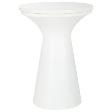 Inez Pedestal End Table, White Marble/White