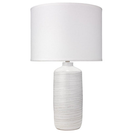 Elegant Embossed Pattern Textured Ceramic Table Lamp 32in White Striped Cylinder