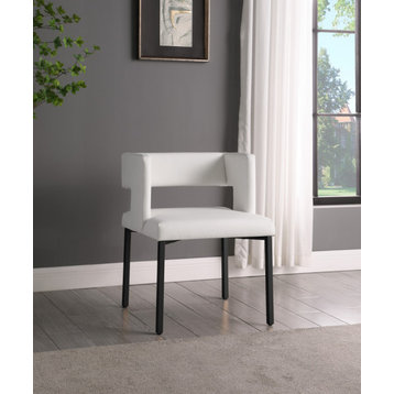 The Verve Dining Chair, Set of 2, White Vegan Leather, Matte Black Iron Legs