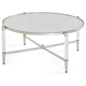 Modus Mariyln Glass Top and Steel Base Round Coffee Table in White
