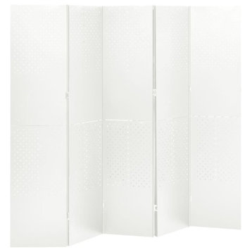 vidaXL Room Divider 5 Panel Freestanding Folding Privacy Screen White Steel