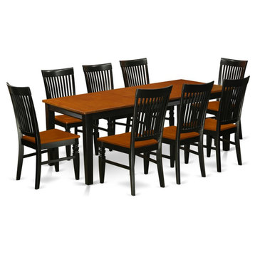 East West Furniture Quincy 9-piece Wood Dinette Set in Black/Cherry