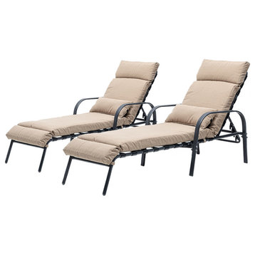 Set of 2 Adjustable Chaise Lounge Chair with Cushion & Pillow, Tan