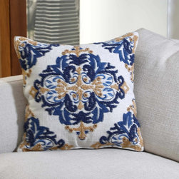 Geo Flora Cotton Natural Blue Cushion Cover - Pillowcases And Shams