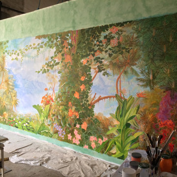 Tropical mural in the studio