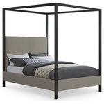 Meridian Furniture - James Linen Textured Fabric Upholstered Bed, Gray, King - Feel like royalty when you drift off to dreamland from the confines of this James bed. This lovely bed offers a steel canopy for sturdy durability and resilience, its matte black finish an elegant contrast to the grey linen-like polyester fabric upholstery covering the bed's headboard and sides. The headboard is padded, making it a comfortable addition to your nighttime TV-binging routine.
