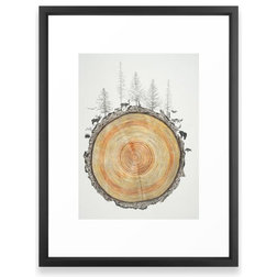 Contemporary Prints And Posters "Tree Rings" Framed Print, Black, 10"x12"