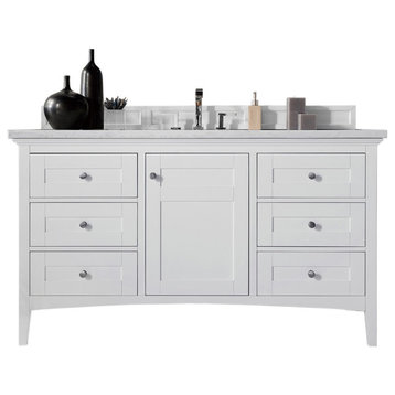 60 Inch Single Bathroom Vanity, White, No Top, No Sink, Transitional, Outlets