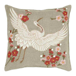 Cranes & Flora Pink Cotton Cushion Cover - Pillowcases And Shams