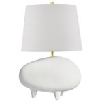 Hudson Valley Lighting - Tiptoe by Kelly Behun Table Lamp, Aged Brass/Matte White, Gray Linen Shade - Drawing on the spirit of French sculptors of the '40s, Tiptoe is a unique table lamp combining a smooth organic body of ceramic in matte finish, unusual and contemporary, with brass and linen components, classic and traditional. Its eccentric charm makes it a standout accent piece.