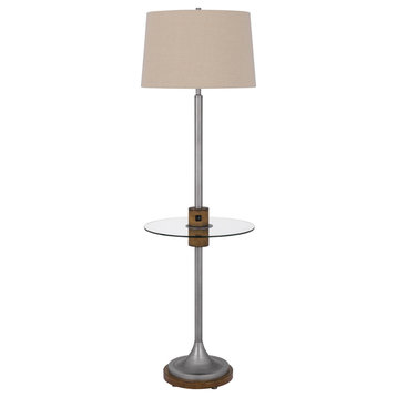 Benzara BM282147 Modern Floor Lamp, Glass Tray Table, 1 USB Port, Antique Silver