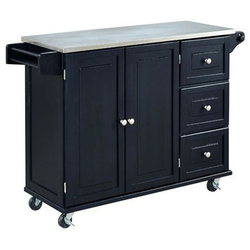 Hawthorne Collections Wood Kitchen Cart with Stainless Steel Top in Black