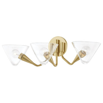 Isabella 3-Light Wall Sconce Aged Brass Finish Clear Glass