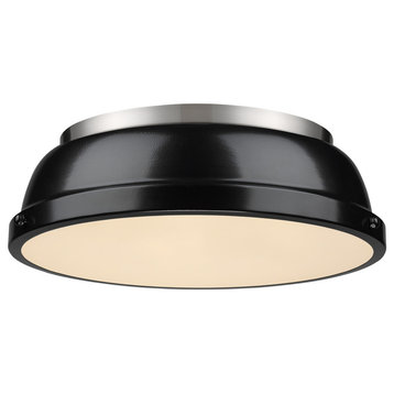 Duncan 14" Flush Mount, Pewter With Blue Shade, Black