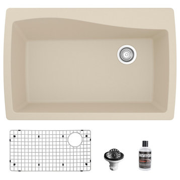 Karran Drop-In Quartz 34" 1-Hole Single Bowl Kitchen Sink Kit, Bisque