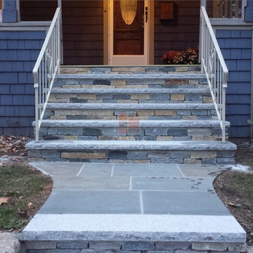 Stoneyard Boston Blend Ledgestone with Granite Treads and Bluestone Walkway