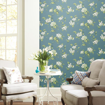 Callaway Cottage Teal Hydrangea Wallcovering