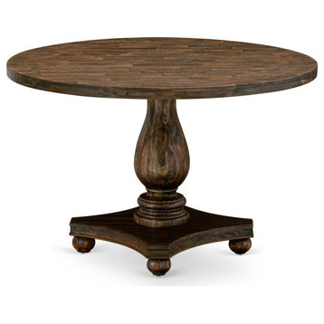 Irving Dining Table, Rustic Rubberwood Table In Distressed Jacobean Finish, 48"