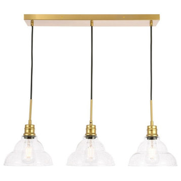 Living District Clive 3-Light Metal Pendant in Brass and Clear Seeded Glass