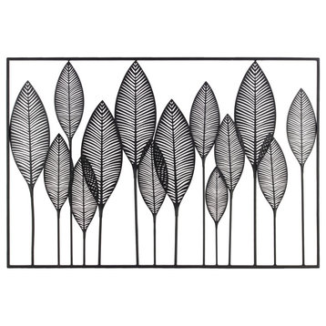 Wall Art of Leaves With Frame in Landscape Orientation, Black