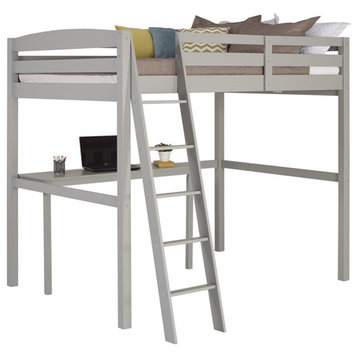 Camaflexi Tribeca Solid Pine Wood High Loft Bed Full with Desk in Gray