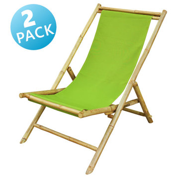 Folding Bamboo Relax Sling Chair - Set of 2, Green