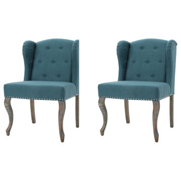 GDF Studio Asheville Modern Fabric Wingback Chair, Set of 2, Dark Teal