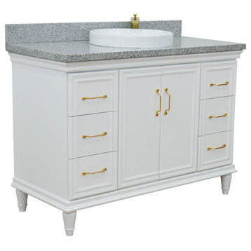 49" Single Sink Vanity, White Finish With Gray Granite and Round Sink
