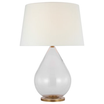 Vosges Large Table Lamp in Clear Glass and Hand-Rubbed Antique Brass with Linen