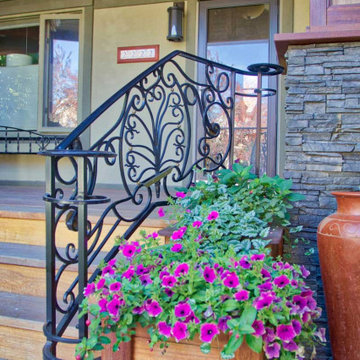 Forged ornamental wrought iron railing for residence
