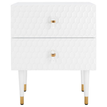 Safavieh Couture Neptune 2 Drawer Side Table, White/Gold