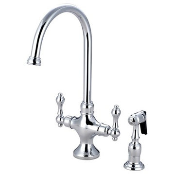 Polished Chrome Double Handle Kitchen Faucet with Brass Side Sprayer KS1761ALBS