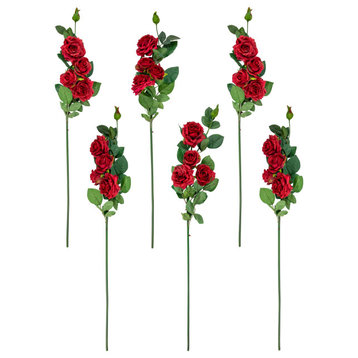 Set of 6 Red Real Touch Artificial Rose Floral Sprays  35"