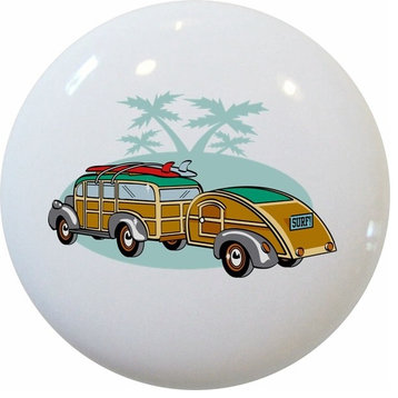 Woody Surf Wagon Ceramic Cabinet Drawer Knob