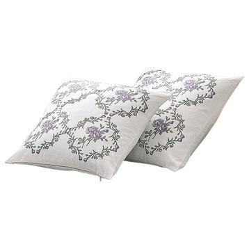 Rose Embroidery 2 Piece Pillow Cover Set, 20" X 20", Lilac