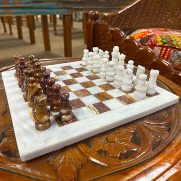 White Marble Chess Set – Luxury Handcrafted Natural Stone Board Game Gift – Made
