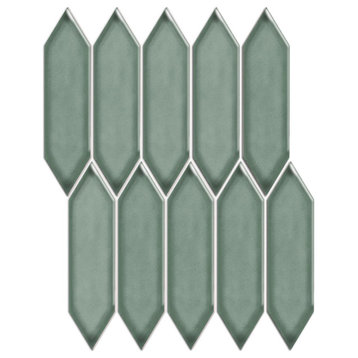 Glazed Porcelain Mosaic Tile Sheet 7.6"x1.9" Picket Glossy Green Gray