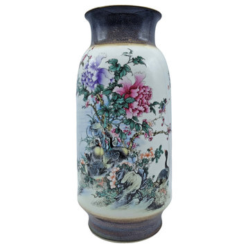 Oriental Porcelain Vase With Flowers and Birds