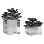 Uttermost - Uttermost 20158 Indian Lotus - 7" Flower (Set of 2) - Simple Elegance Is Achieved By These Antiqued, Metallic Silver Lotus Blooms That Appear To Be Floating On Clear Crystal Cubes. Sizes: Sm-6x5x6, Lg-6x7x6   David FrischIndian Lotus 7" Flower (Set of 2) Antiqued Metallic Silver *UL Approved: YES *Energy Star Qualified: n/a  *ADA Certified: n/a  *Number of Lights:   *Bulb Included:No *Bulb Type:No *Finish Type:Antiqued Metallic Silver