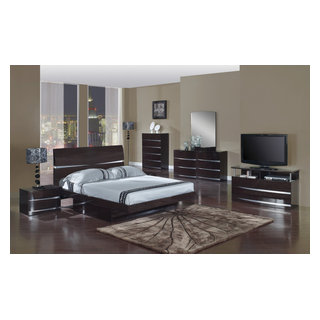80" X 80" X 42.5" 4pc Eastern King Modern Wenge High Gloss Wenge ...